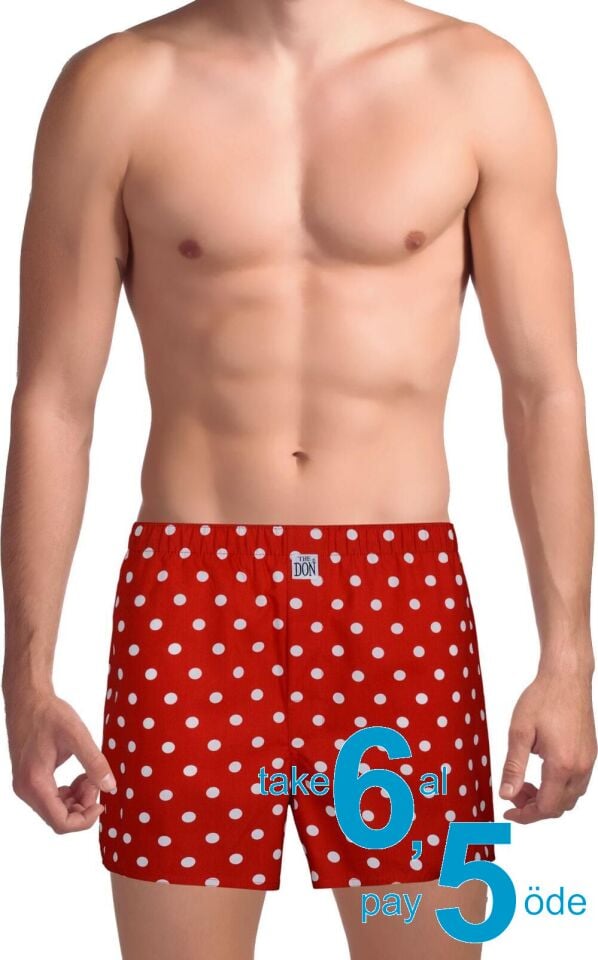 The DON Poplin Erkek Boxer Kırmızı Beyaz Puantiyeli