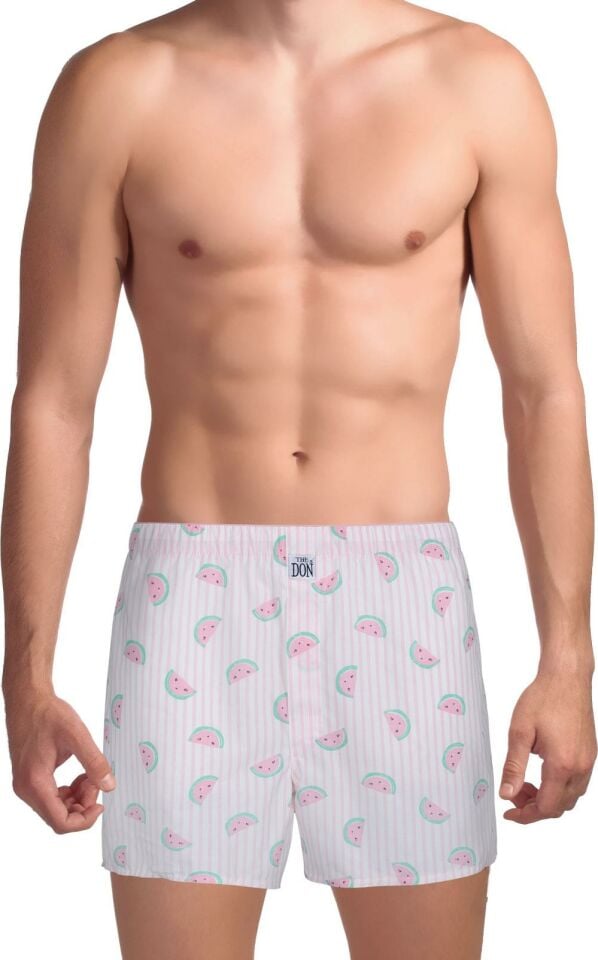 The DON Poplin Erkek Boxer Açık Pembe Karpuz Desenli