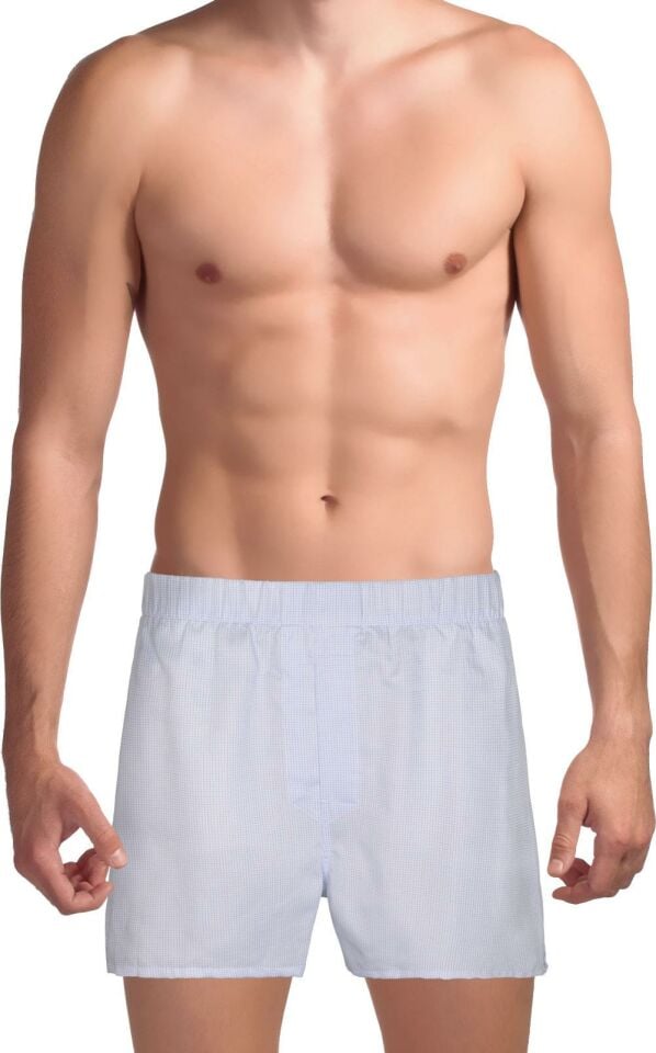 The DON Exclusive Yırtmaçlı Erkek Boxer Kırağı Mavisi Kareli