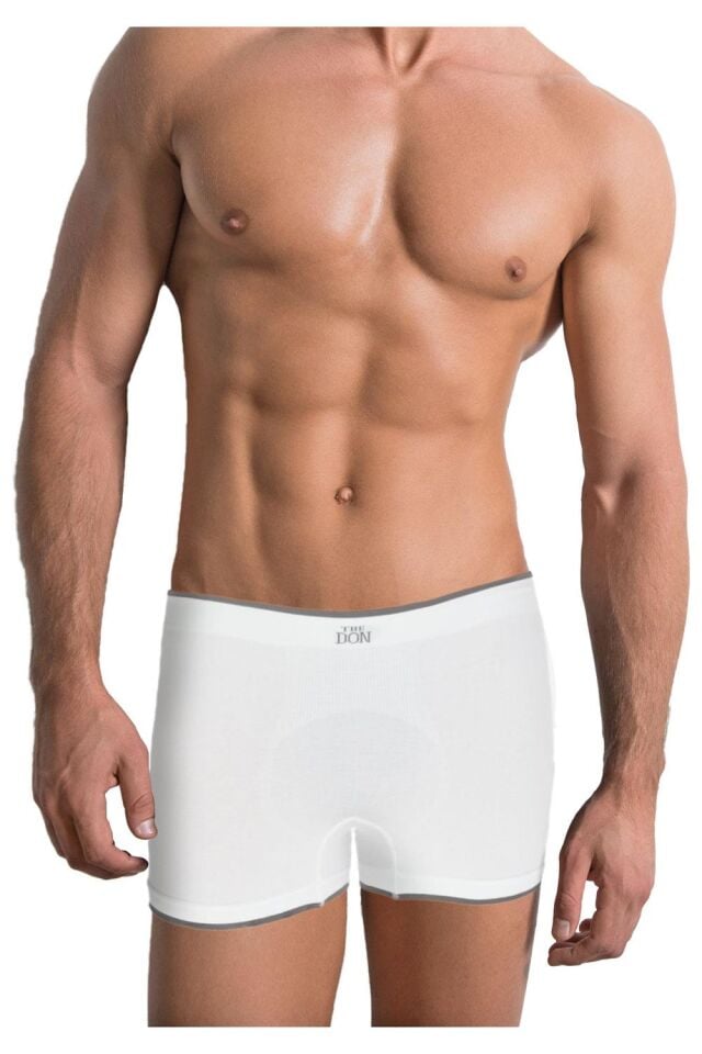 The DON Seamless Dikişsiz Erkek Boxer Beyaz Zemin Bel Paça Antra Çizgili