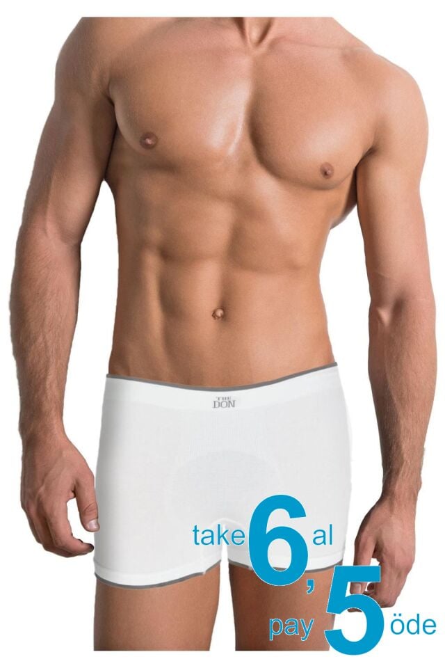 The DON Seamless Dikişsiz Erkek Boxer Beyaz Zemin Bel Paça Antra Çizgili