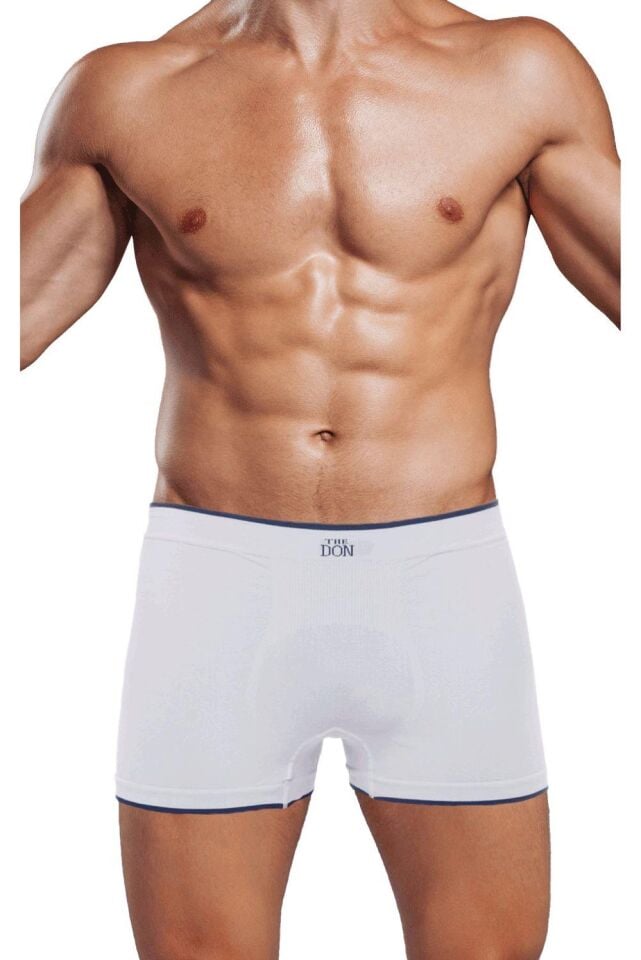 The DON Seamless Dikişsiz Erkek Boxer Beyaz Zemin Indıgo Çizgili