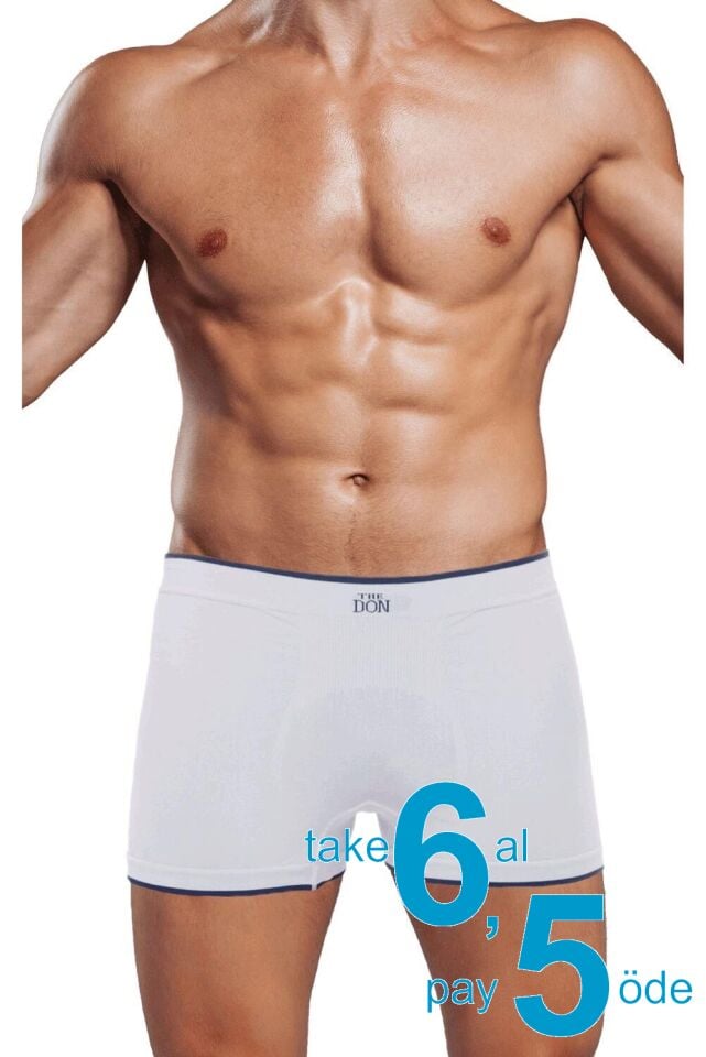 The DON Seamless Dikişsiz Erkek Boxer Beyaz Zemin Indıgo Çizgili