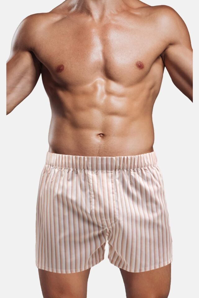 The DON Exclusive Yırtmaçlı Erkek Boxer Pastel Şeftali Çizgili