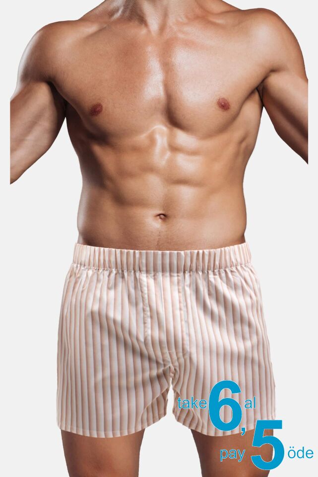 The DON Exclusive Yırtmaçlı Erkek Boxer Pastel Şeftali Çizgili