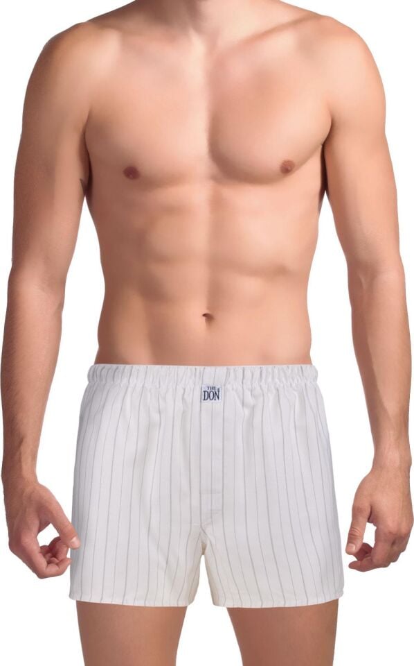 The DON Poplin Erkek Boxer Kırık Beyaz Çizgili