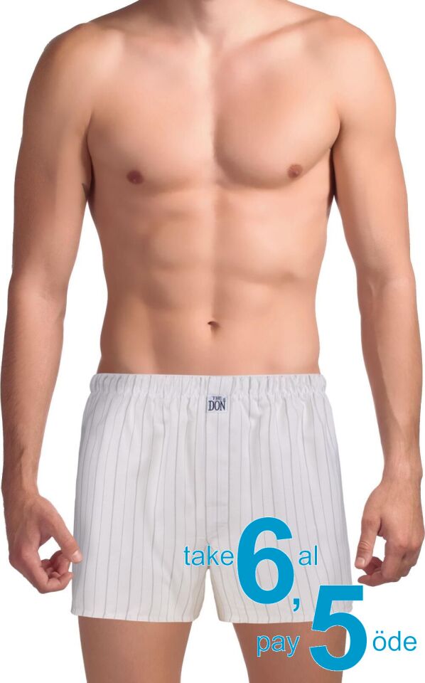 The DON Poplin Erkek Boxer Kırık Beyaz Çizgili
