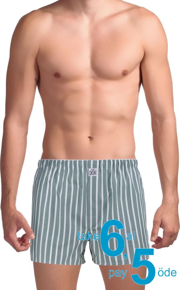 The DON Poplin Erkek Boxer Çağla Yeşili Beyaz Çizgili