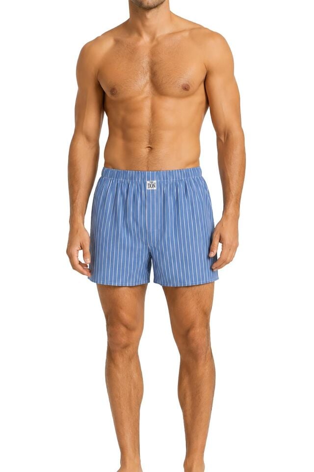The DON Poplin Erkek Boxer Azure Mavi Çizgili